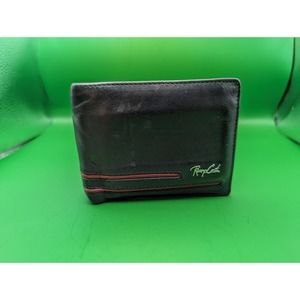 Renzo Costa Black W/ Red Stripes Genuine Leather Bifold Men's Wallet